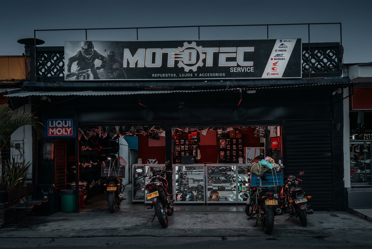 Frente de la tienda Mototec en San Alberto